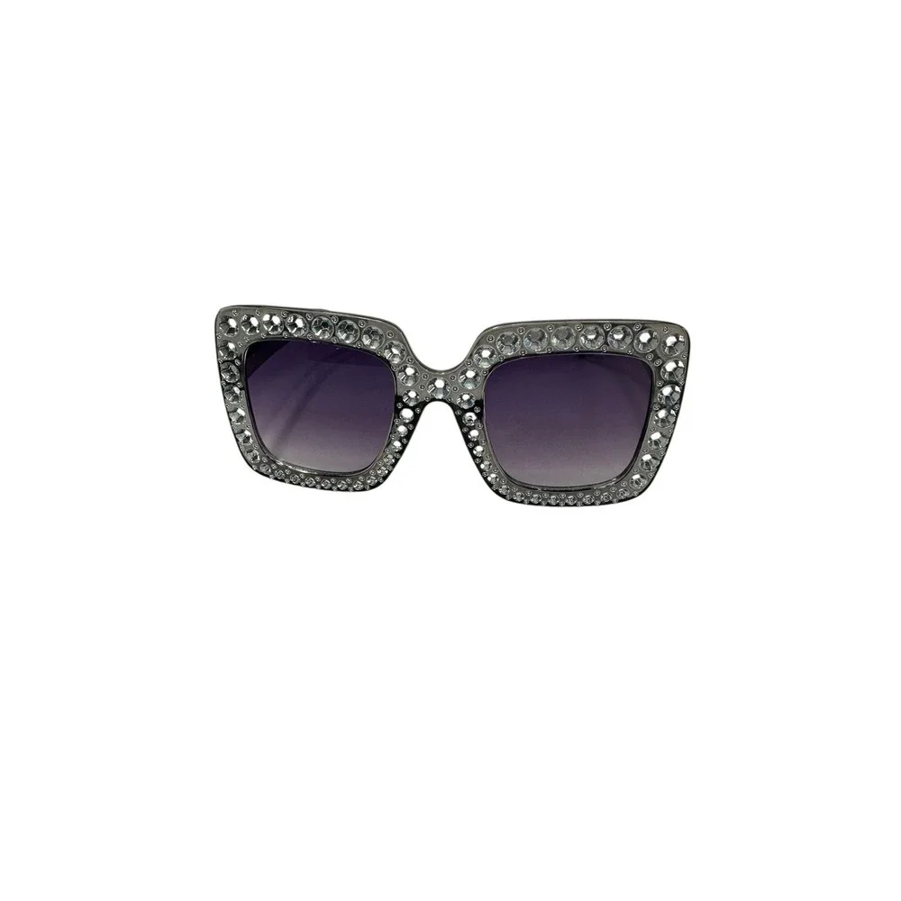 NEW womens fashion accessory SUNGLASSES grey  rhinestones gems bling plastic‎